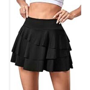 Halara Tiered Active 2in1 Mini Skirt with Shorts Sz XS Womens Black